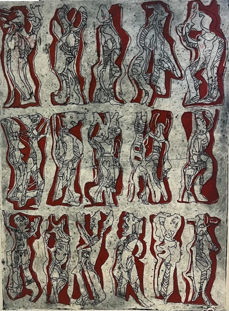 Dance of the Red Shadows I by Bruce Onobrakpeya