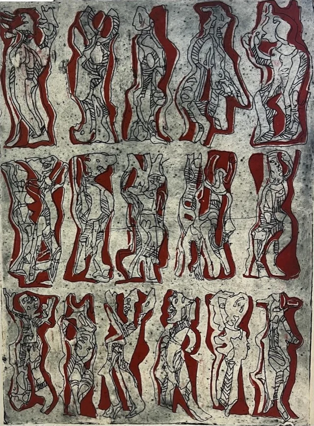 Dance of the Red Shadows I by Bruce Onobrakpeya